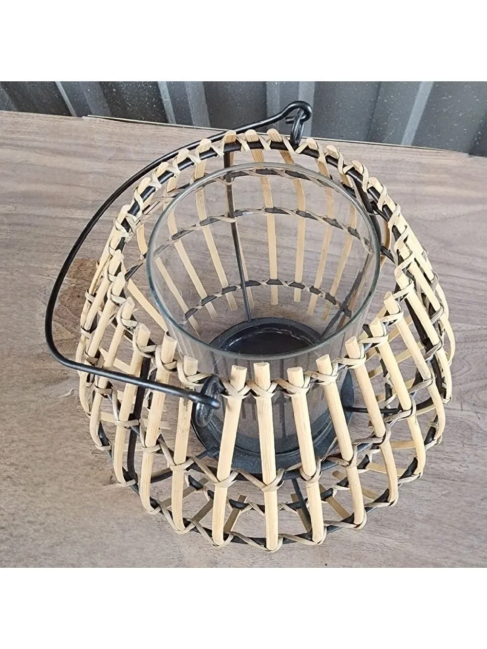 ​Large Bamboo Rattan Hurricane Candle Holder - Modern Boho Outdoor Lantern